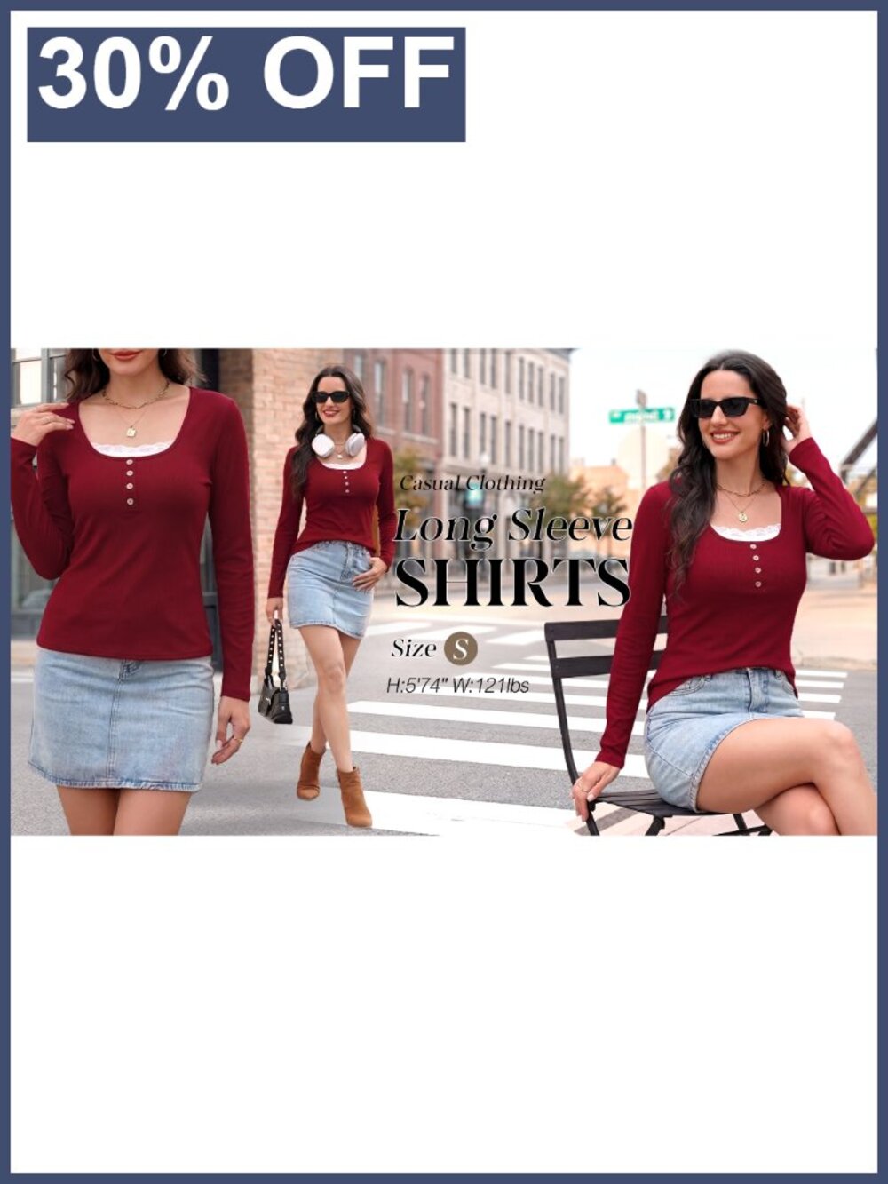Ribbed Long Sleeve Lace Trim Scoop Neck Top - Picture 5 of 6